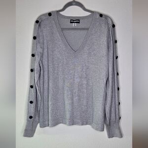 KARL LAGERFELD PARIS Button Sleeve V-Neck Sweater - Size XL